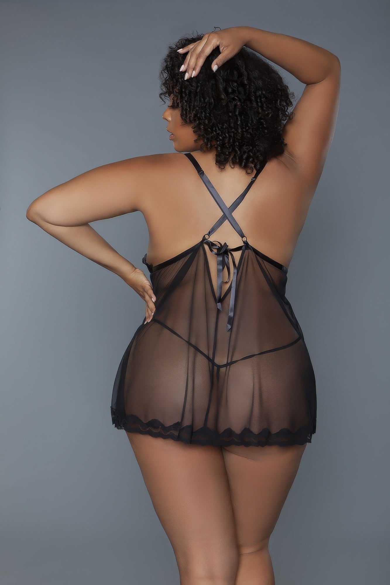 Unlined Lace Cups Babydoll Sheer Mesh And Lace Front Panels Design 2 Pc