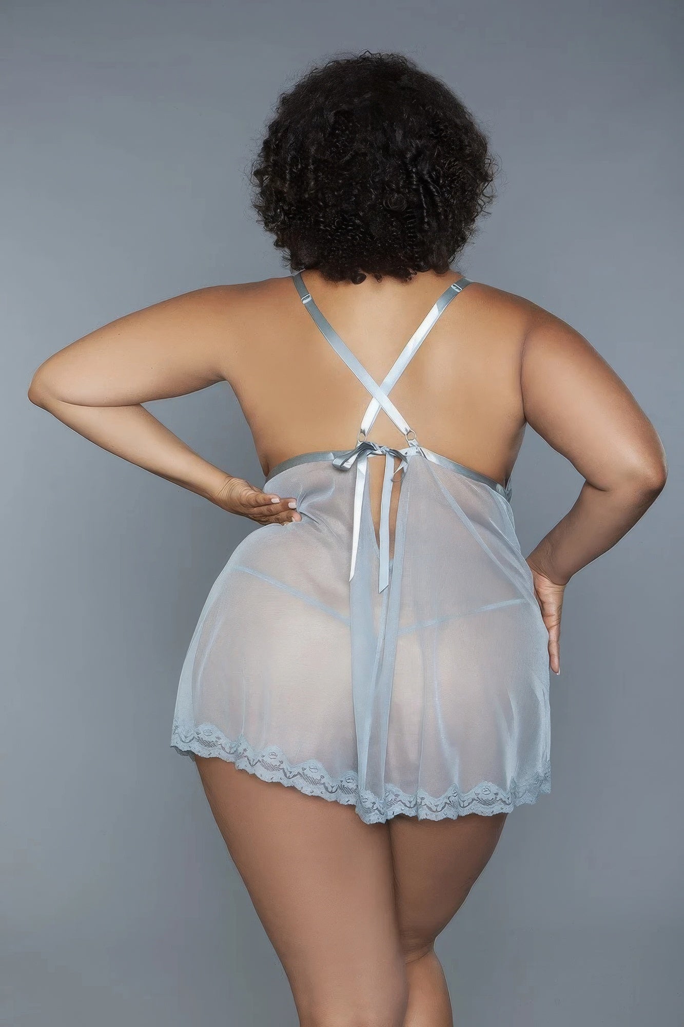 Unlined Lace Cups Babydoll Sheer Mesh And Lace Front Panels Design 2 Pc